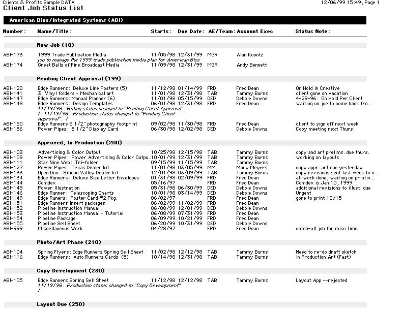 Client Job List Clients & Profits X | Report-o-Matic